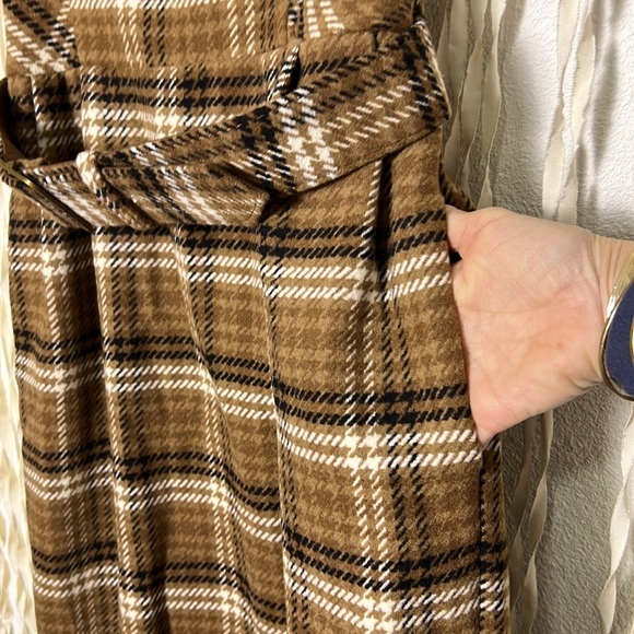 By Anthropologie Strapless Belted Midi Length Dress in Tan and Brown Plaid US6 - Picture 6 of 15